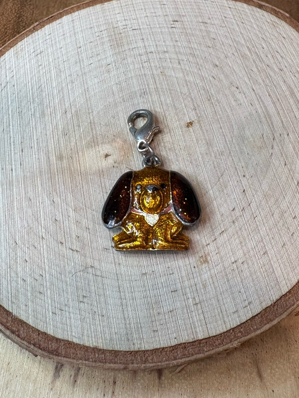 Glitter Enamel Dog Charm Pendant in Gold and Dark Brown 💛
